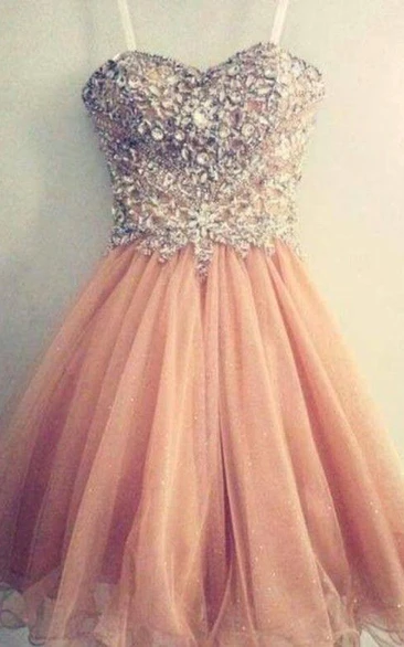 Sweetheart Beaded Short Prom Dress with Spaghetti Straps