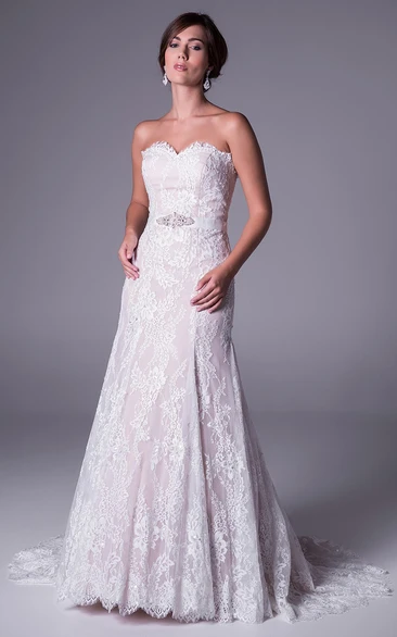 Lace Sweetheart Wedding Dress with Jeweled Embellishments