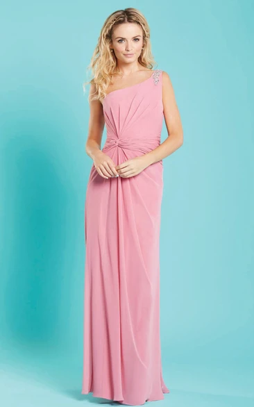 Beaded One-Shoulder Chiffon Bridesmaid Dress Sleeveless Maxi