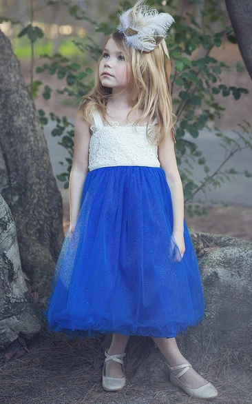 Tiered Tulle&Satin Flower Girl Dress Tea-Length Unique Bridesmaid Dress