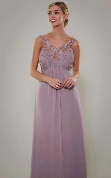 Ruched Sleeveless Chiffon Bridesmaid Dress V-Neck Empire Cut