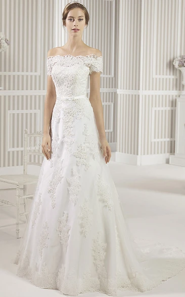Off-The-Shoulder A-Line Lace Wedding Dress Romantic Wedding Dress