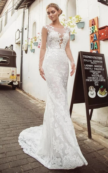 Lace Long Sleeve A-Line Bateau Wedding Dress Modern & Elegant