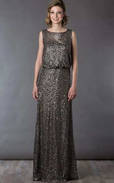 Casual Style Long Mother of the Bride Dress Sleeveless Allover Sequin Embellishment