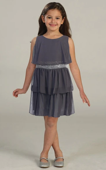 Chiffon&Sequin Knee-Length Flower Girl Dress