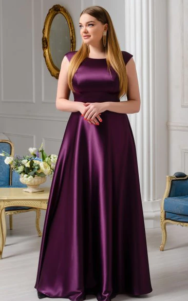 Satin A-Line Formal Dress with Short Sleeves Casual Formal Dress