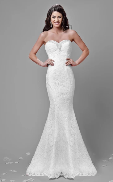 Mermaid Sweetheart Lace Wedding Dress Crystal Detailing Bridal Gown