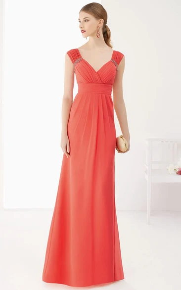 A-Line Chiffon Prom Dress with V-Neck and Cap Sleeves Elegant Women's Dress