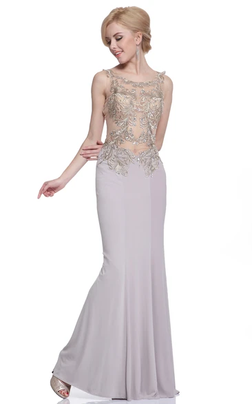 Sleeveless Sheath Jersey Formal Dress with Beading and Embroidery