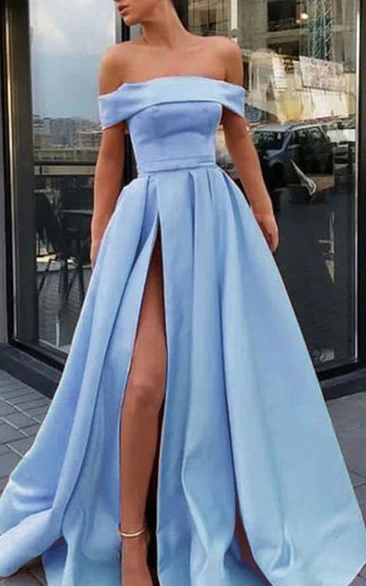 Solid Satin A-Line Formal Dress with Split Front and Ruffles Classy Formal Dress for Women