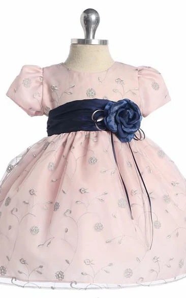 Floral Embroideried Organza Flower Girl Dress Tea-Length Tiered Elegant