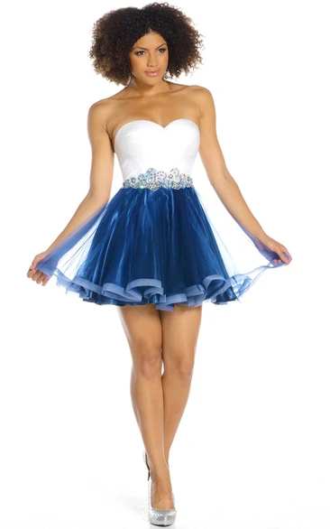 Crystal A-Line Tulle Prom Dress with Sweetheart and Backless Style