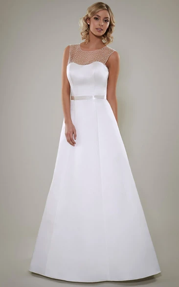 Beaded Satin A-Line Wedding Dress with Illusion Back