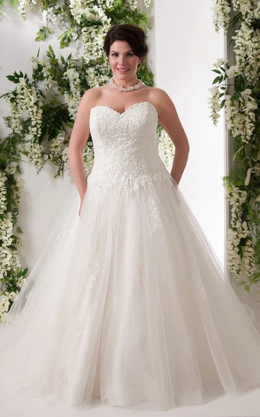 Lace A-Line Wedding Dress with Tulle Overlay and Sweetheart Neckline