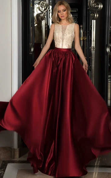 Satin A-Line Formal Dress with Embroidery and Cap Sleeves
