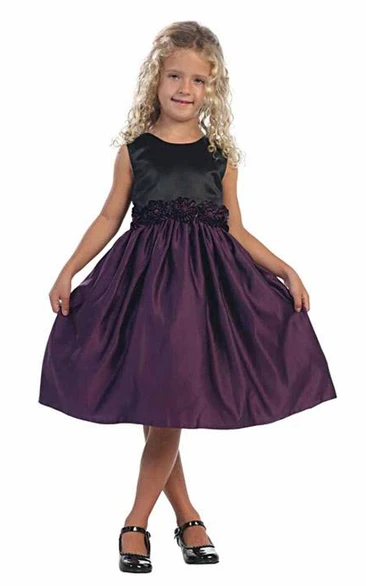 Tiered Satin Flower Girl Dress Knee-Length Casual Dress