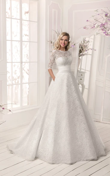 Crystal Lace A-Line Wedding Dress with Lace-up Back