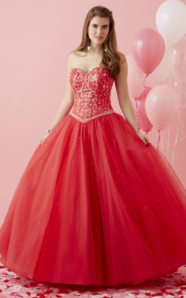 Sweetheart Tulle Lace-Up Ball Gown Formal Dress with Beading