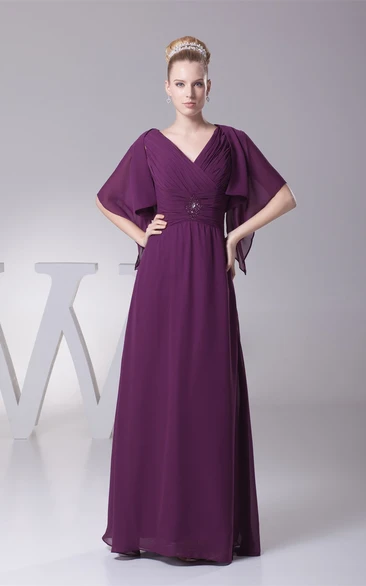 Chiffon Maxi Evening Dress with Bolero and Criss-Cross