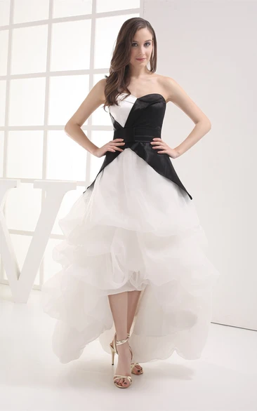 Organza High-Low Prom Dress with Ruffles and Tiered Skirt in Black and White