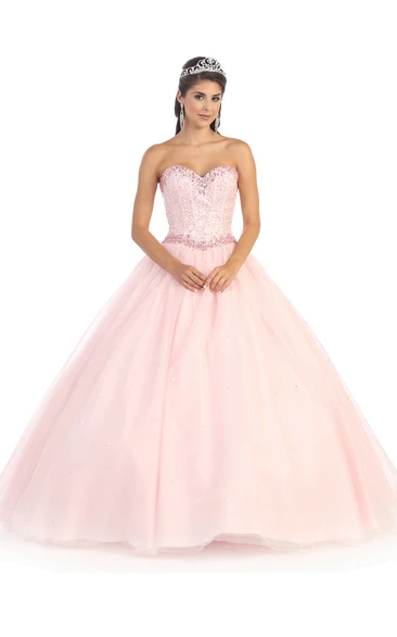 Sweetheart Tulle Beaded Formal Dress Ball Gown Sleeveless