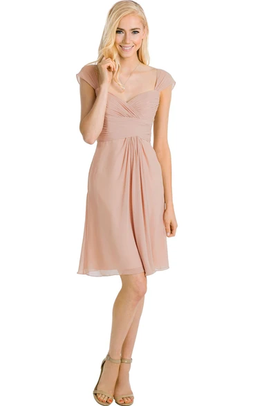 Cap Sleeve Chiffon Bridesmaid Dress with Ruched V-Neck Multi-Color Convertible