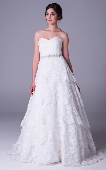 Tiered Lace A-Line Sweetheart Wedding Dress
