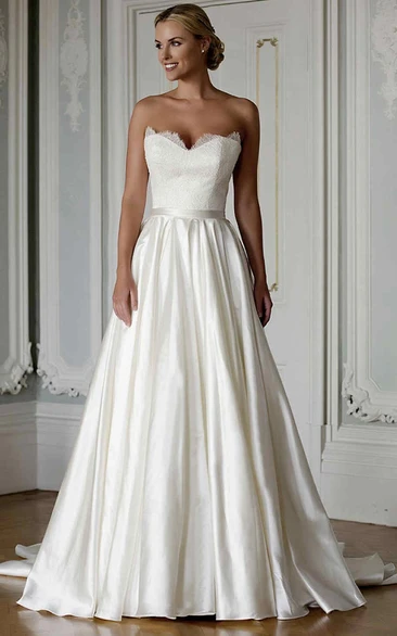 Sweetheart Satin Wedding Dress with Appliques A-Line Floor-Length