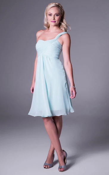 Knee-Length Chiffon Bridesmaid Dress with Ruching One-Shoulder