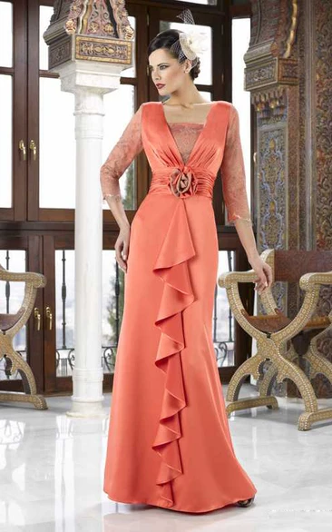 Chiffon Square Neck Mother Of The Bride Dress with Appliques Maxi Length