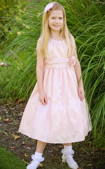 Pleated Taffeta Tea-Length Flower Girl Dress Classy Style