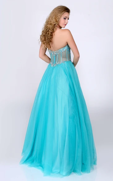 Tulle Sweetheart A-Line Gown with Rhinestone Bust Classy Formal Dress