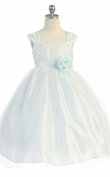 Empire Tiered Tulle Flower Girl Dress Tea-Length with Straps