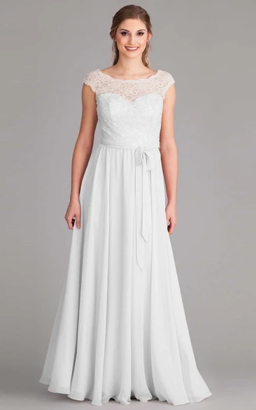 Short-Sleeve Lace Sheath Floor-Length Wedding Dress 2024