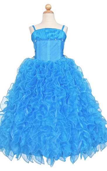 Ruffled Lace Flower Girl Dress Spaghetti Floor-Length