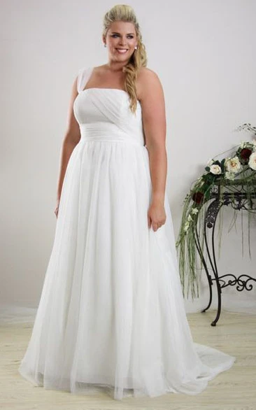 Plus Size Chiffon One-Shoulder Wedding Dress A-Line Ruched Women