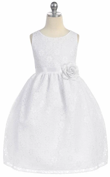 Tiered Lace Tea-Length Floral Flower Girl Dress Simple and Charming