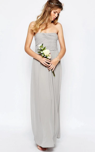 Ankle-Length Strapless Chiffon Bridesmaid Dress with Ruching and Straps