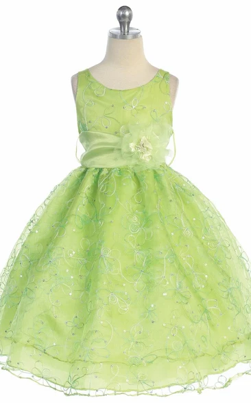 Embroidered Organza Flower Girl Dress Tea-Length Simple Elegant