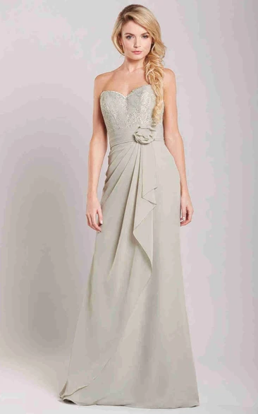 Lace Sweetheart Bridesmaid Dress with Draping Sleeveless Sheath Chiffon