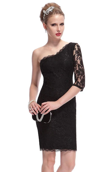 Lace Sheath Dress One-Shoulder Half Sleeve Elegant