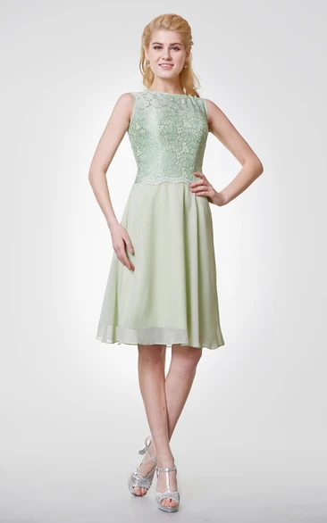 High Neck Lace and Chiffon Bridesmaid Dress