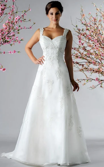 A-Line Tulle Bridal Gown with Criss Cross Top and Applique Straps