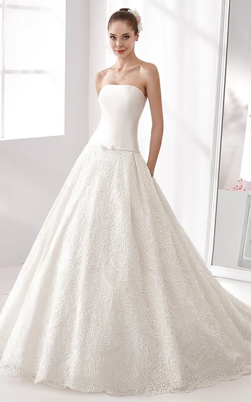 Satin and Lace A-line Wedding Dress Strapless Style