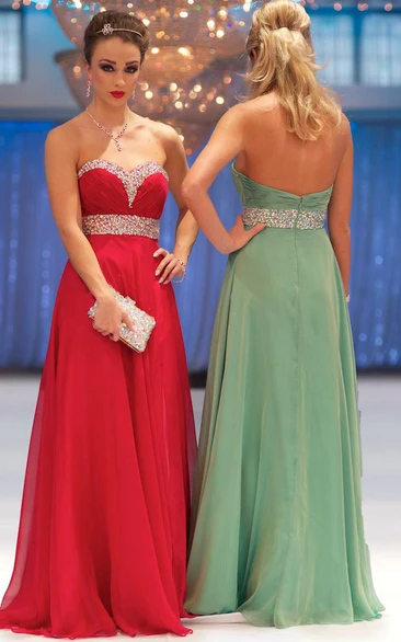 Maxi Chiffon Prom Dress with Ruched Sweetheart Neckline