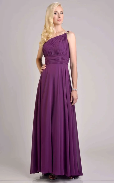 Cinched Waistband Chiffon A-Line Bridesmaid Dress with Pleats and One-Shoulder