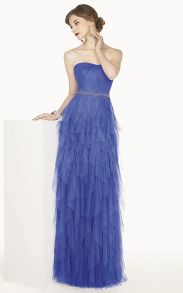 Crystal Waist Strapless Prom Dress with Tiered Tulle Skirt