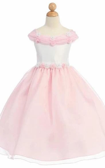 Organza Floral Tea-Length Flower Girl Dress Elegant Style