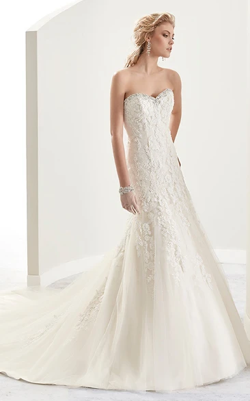 Lace Wedding Dress with Beaded Appliques and Court Train