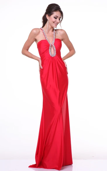 Sleeveless Jersey Sheath Formal Dress with Beading Floor-Length